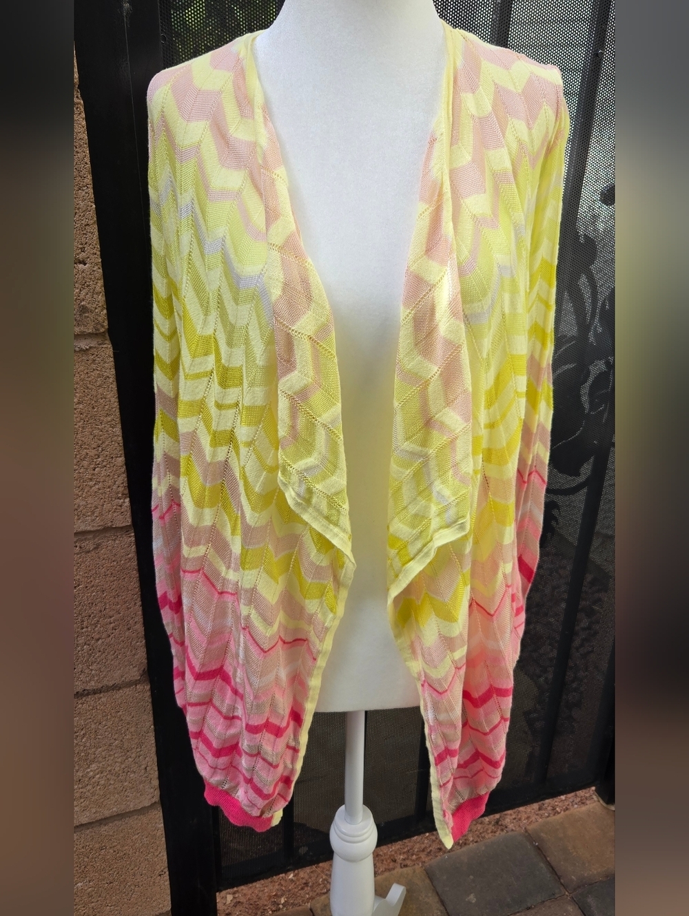 Ann Taylor Lightweight Chevron Open Cardigan - Yellow, Pink, Cream
